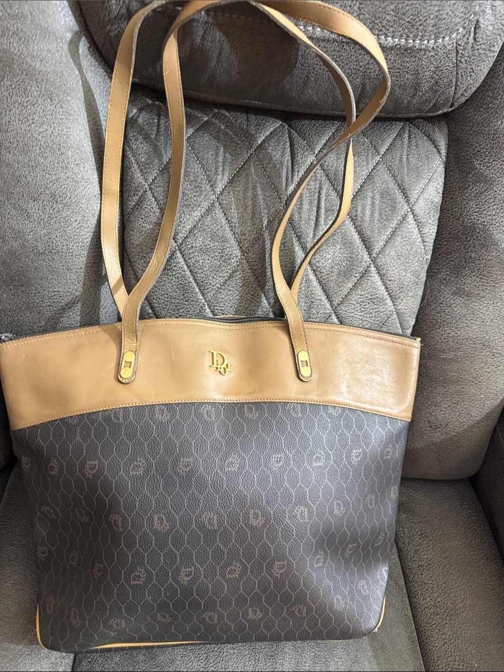 Dior- Vintage Brown & Tan Monogram Tote